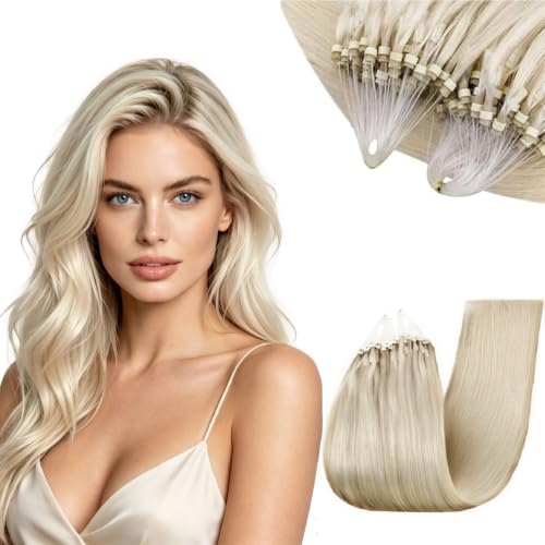 RUNATURE 20 Inch Micro Link Hair Extensions Human Hair Blonde 50g 50s #1000