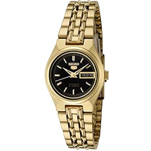 Seiko Women’s SYMA06K Seiko 5 Automatic Black Dial Gold-Tone Stainless Steel Watch