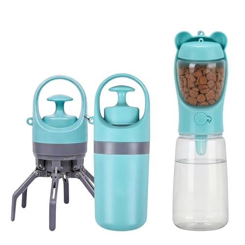 Pooper Scooper for Dogs Dog Water Bottle with Food Container Portable Claw Waste Scoop Easy Clean Up Tool Lightweight Built-in Garbage Bag DispenserDog Walking Set