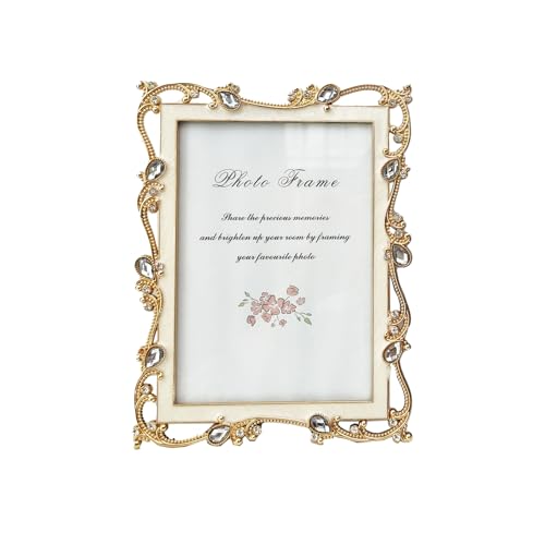 IELEPHONIX Glamorous Zinc Alloy Bow Rhinestone Picture Frame – Elegant Sparkle, Vintage Design,Floral Design (Gold rhinestone, 5 * 7in)