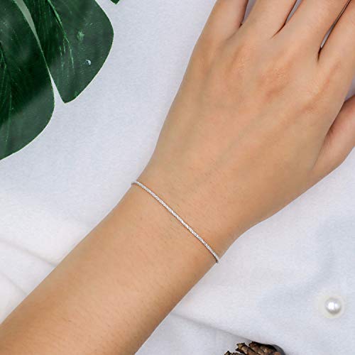 SEA OF ICE Sterling Silver 2mm Sparkle Rock Chain Adjustable Bracelet for Women4