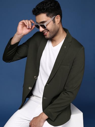Image of SHOWOFFFF Men Solid Single Breasted Formal Blazer | Notched Lapel Full Sleeves Cotton Blazer for Mens | Slim Fit Regular Length Blazer for Men's