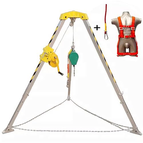Trépied robuste pour espaces confinés, pieds télescopiques en aluminium, système de protection contre les chutes pour puits profonds, drains, conduits, treuil de 544,3 kg avec harnais de sécurité