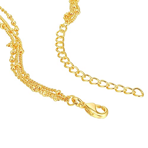 Pavoi Womens 14K Gold Plated Yellow Gold Curb Paperclip Box Sphere Bead Snake And Figaro Chain Adjustable Necklace thumb #2