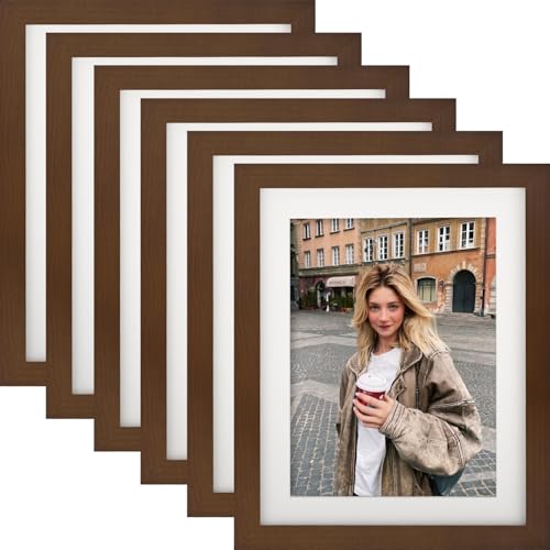 WUTL 8x10 Picture Frames Solid Wood 6x8 Photo Frame with Mat Brown 6 Pack