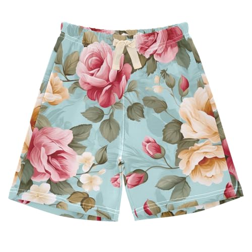 innewgogo Rose Peony Blue Toddler Baby Boy Girl Cotton Pull-On Shorts Elastic Waist Beach Summer Shorts Kids Pants 3T