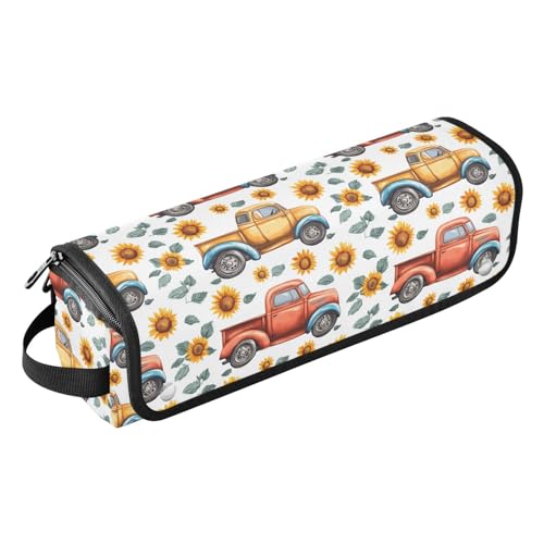 Bolsa organizadora portátil para herramientas de cabello con diseño de viejos camiones y girasoles, resistente al calor para planchas y rizadores miniatura 1
