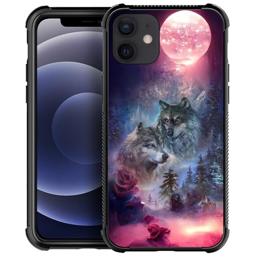 Bvkilrvc Compatible with iPhone 11 Case,Star Two Wolfs Howling iPhone 11 Cases Pattern Design Shockproof Anti-Scratch TPU Shockproof Protective Hard PC Back
