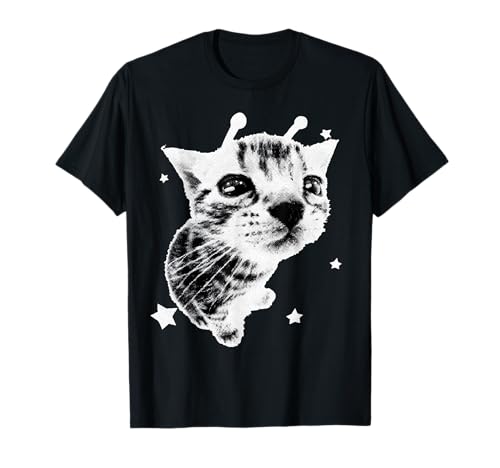 Y2K Alien Cat Meme Retro Silly Cat Vintage Kitty Funny Shirt T-Shirt
