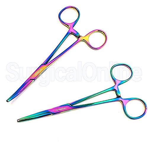 Surgical Online 5" Straight & Curved Rainbow Mosquito Hemostat Forceps Set - Locking Tweezer Clamps - Ideal Hemostats For Nurses, Fishing Forceps, Crafts And Hobby #TOP5