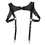 JEATHA Men's Fashion H-Back Leather Suspender Adjustable Clip-on Suspender with Swivel Hooks for Trousers Jeans Shorts Black One Size