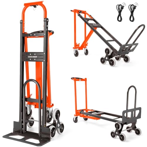 1000LBS Heavy Duty Convertible Hand Truck, 3 in 1 Aluminum Stair Climbing Dolly, Folding Hand Truck Dolly Cart with Solid Wheels for Moving/Travel/Office (Orange)