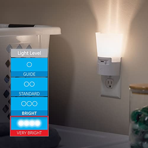 Image of GE Ultrabrite Dimmable Sconce LED Night Light GEPlug-In, Energy Efficient, Dusk-to-Dawn Sensor, Adjustable Brightness, Ideal for Bedroom, Bathroom, Hallway, Nursery, White, 45123, 1 Pack,