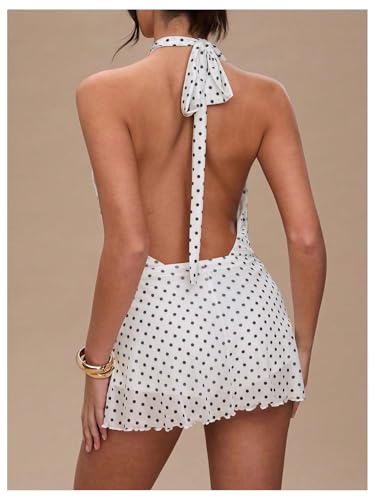 SOLY HUX Women's Polka Dots Halter Mini Dress Backless Sleeveless A Line Party Summer Dresses2