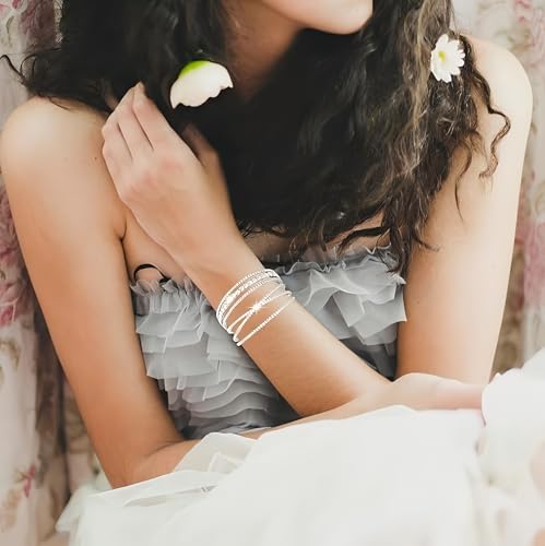 Jojomina MultiLayer Crystal Rhinestone Cuff Bracelet For Women Girls Silver Strand Layered Bridal Bracelet Jewelry for Prom Party Wedding Dating2