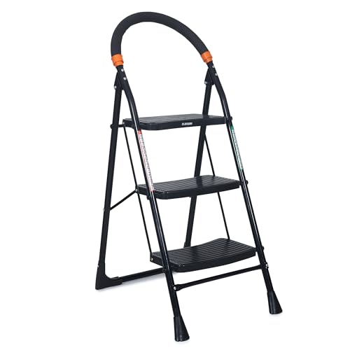 Image of FLIPZON Foldable Step Ladder, Advanced Locking System, Ribbed Steps, Knee Guard, Non-Marring PVC Shoes, 3 Steps
