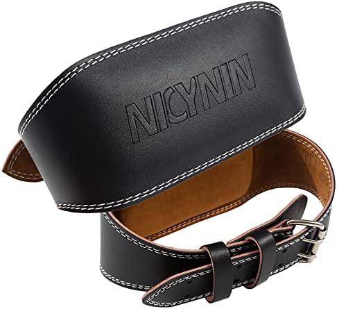 Nicynin Weight Lifting Belt, Leather Weightlifting Belt, Gym Belt for Men Weight Lifting, Back Support Weight Belt, Powerlifting Lever Belt, 6 Inch Workout Belt (M, BLACK)