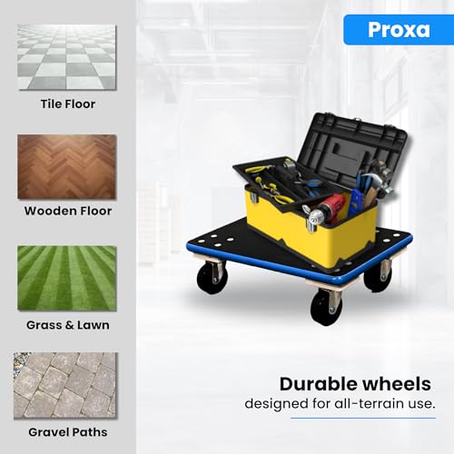 Image of Proxa Heavy Duty Wooden Moving Dolly 200 kg Capacity | Compact Transport Platform Dolly for Furniture, Appliances, Warehouse and Home Use (46 x 31 cm)