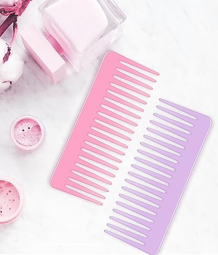 Wide Tooth and Large Detangling Comb Set for Long, Curly, Wet Hair - No Handle Styling, Shampoo & Detangling Combs (2 Pieces - Pink, Purple)