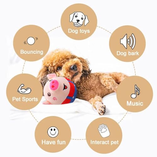 Image of Active Moving Pet Plush Toy, Smart Interactive Dog Toy Pet Bouncing Balls, USB Rechargeable Washable Cartoon Plush Squeaky Pig Dog Toy for Dog /Puppy and Cats, with 120 Music (Red Pig)