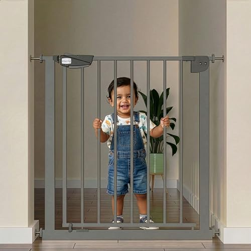 Image of Cherilo Baby Safety Gate for Kids & Pets (Fits 75-84 cm) | 1 Year Manufacturer Warranty | Pressure Mounted Safety Gate for Kids Home | Adjustable, Auto-Close, No-Drill Installation - Grey