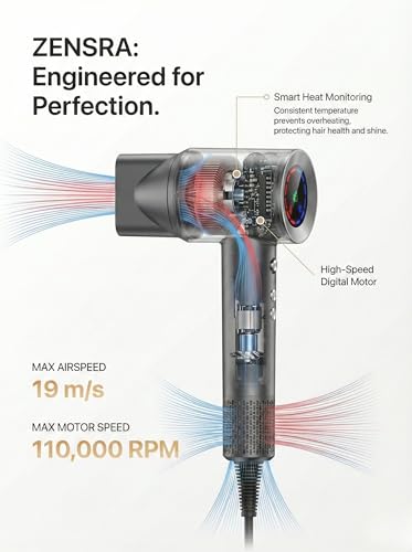 Image of Ionic Hair Dryer, 300 Million Negative Ions For Frizz Free and Breakage Free Hair, Auto Cleaning With 110,000 RPM Brushless Motor,54 dB Quiet Operation, 3 Temperature Settings, Fast Drying for All Hair Types