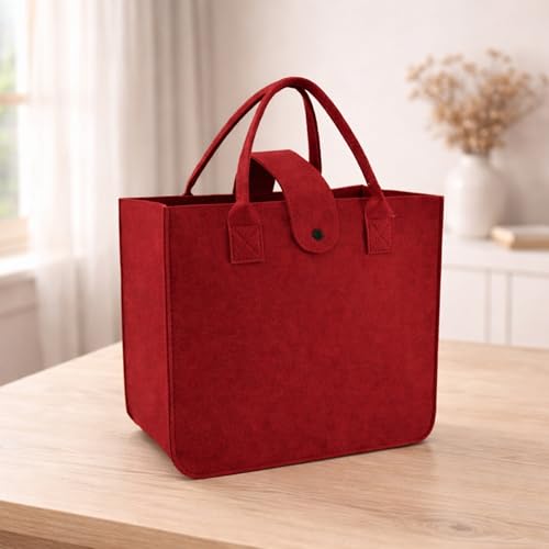 Image of Felt Fabric Reusable Shopping Bag with Handle & Button Closure for Grocery, School, Beach, Travel, Study, Gym, Gifts | Size - 30x34.5x17.8cm