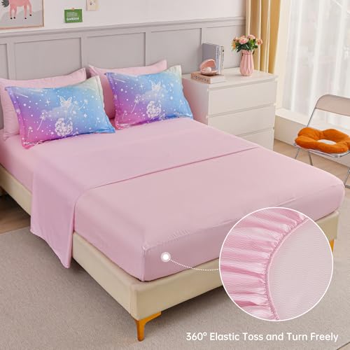 Image of Dinjoy Girls Comforter Set 5 Pieces, Twin Size Colorful Ombre Rainbow Bedding Set, Bed in A Bag for Kid Teen Girls (1 Comforter, 1 Flat Sheet, 1 Fitted Sheet, 1 Pillow Shams, 1 Pillowcases)