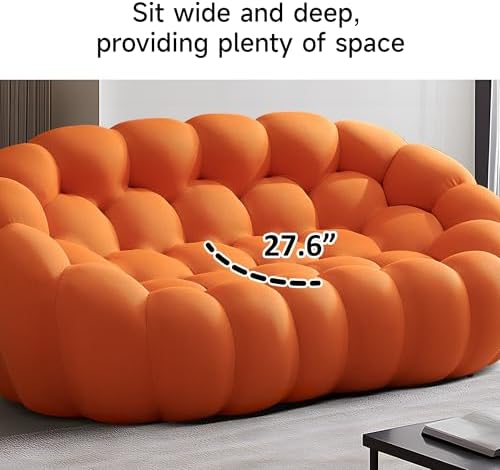 Modern Loveseat Sofa, 74.'' Bubble Couch Lazy Floor Sofa, 2 Seater Comfy Love Seat Floor Sofa with 3D Textile Material, Luxury Mesh Fabrir Sofas for Living Room, Apartment, Orange