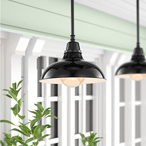JONATHAN Y 12.25" Black 1-Light Farmhouse Indoor/Outdoor LED Pendant Iron Hanging Light, and Black Metal Shade, Rustic Ceiling Lamp for Kitchen Island, LED Bulb Included (JYL7611B) by JONATHAN Y - Image 2