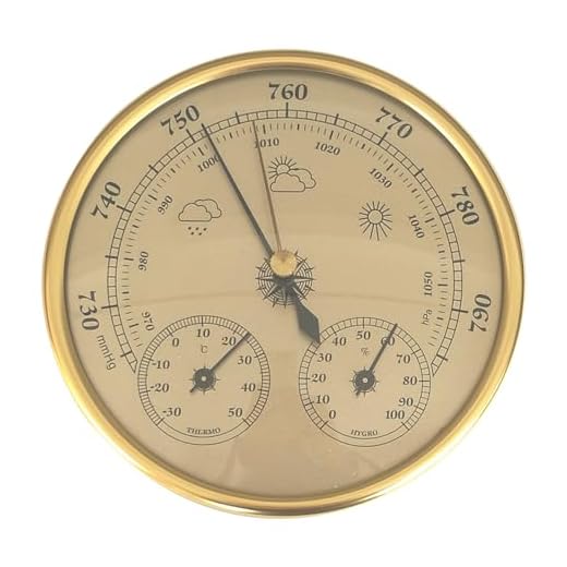 3 in 1 Barometer Indoor 5 Inch in Dia Metal Barometer Thermometer Hygrometer Golden Weather Barometer with Temperature Humidity Weather Station 3-in-1 Barometer