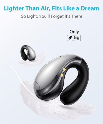 Image of Ultra Open Ear Earbuds - Comfortable Clip-on Bone Conduction Headphones, Wireless Bluetooth Earphones with Waterproof Design, Over Ear Buds for Running and Sports, Crystal Black