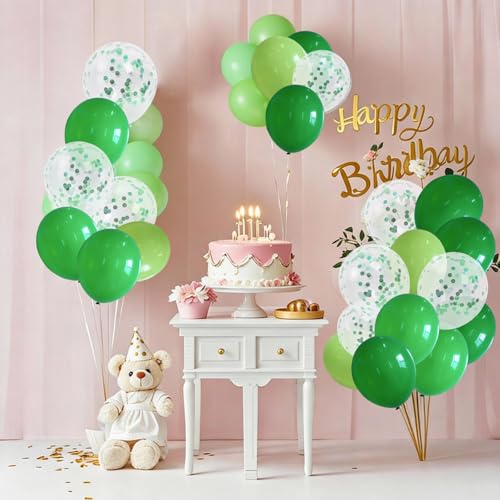 Image of 60Pcs Green Balloons Kit, 12 Inch Confetti Balloons for Party Decorations | Green Latex Balloons with Confetti Design Create a Fresh Party Setup for Birthdays, Baby Showers, St. Patrick'S Day & Events