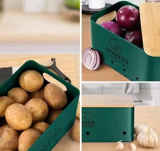 Image of 3 Pieces Potato Onion Storage Bin Sturdy for Kitchen Counter Farmhouse Decor white|Home & Garden | Kitchen Storage & Organization |3 Food Storage Containers (Green)