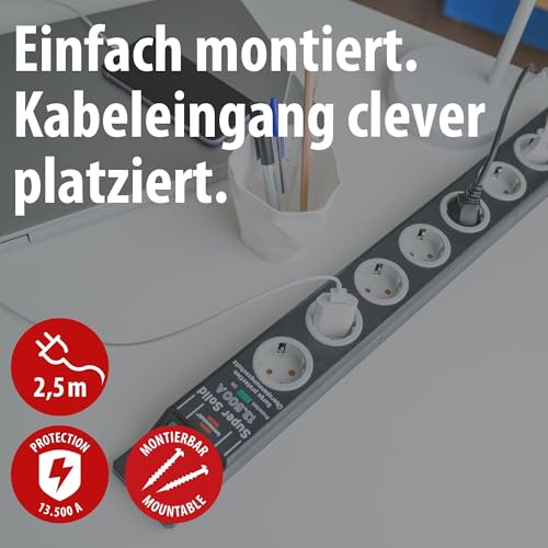 Brennenstuhl Super-Solid Steckdosenleiste 8-Fach mit Überspannungsschutz (Steckerleiste mit 2,5m Kabel und Schalter, Mehrfachsteckdose aus bruchfestem Polycarbonat) schwarz/grau – Bild 3