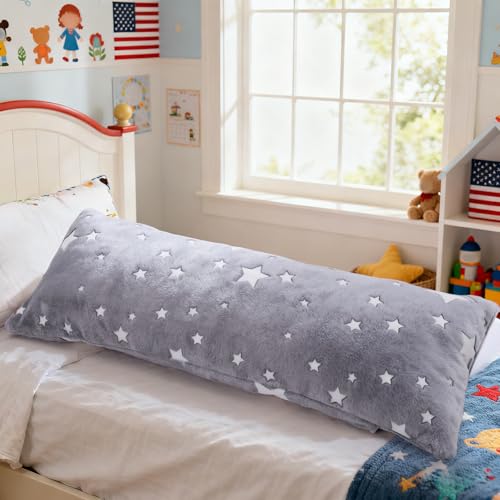 Image of Cloele Body Pillow Cover,Grey Star,Glow in the Dark,21x54 inches | Long Pillow Cases,Ultra Soft, Body Pillow Pillowcases,Body Pillowcase for Kids Girls Boys, Decorative, Only Cover