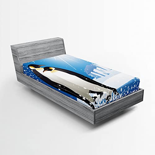 Ambesonne Winter 2 Pack Fitted Sheet, Snowy Frozen Season, Bed Cover All-Round Elastic Deep Pockets 2 Pieces, Package Contains 2 Twin Size Fitted Sheets, Sky Blue Grey