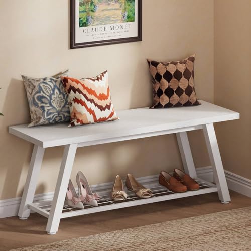 Oastreeful Industrial Entryway Bench Rustic Wood and Metal Storage Bench for Indoor Living Dining...