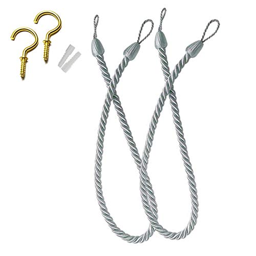 Quanyuchang Lot de 2 embrasses de rideaux avec 2 crochets à vis en métal tricotés à la main - Gris Cover