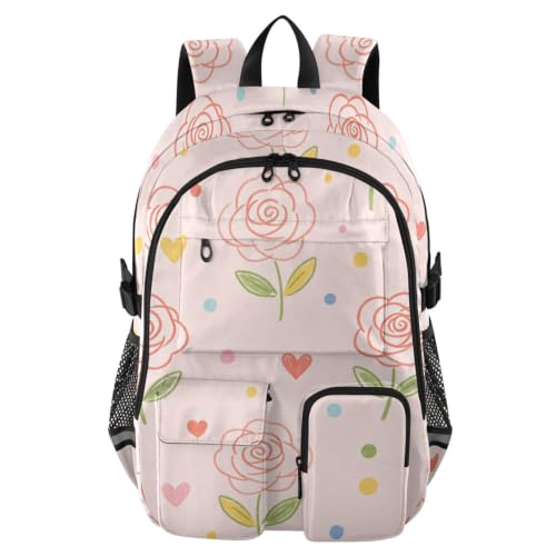 Mochilas universitarias con flores rosas para el instituto y viajes de negocios urbanos