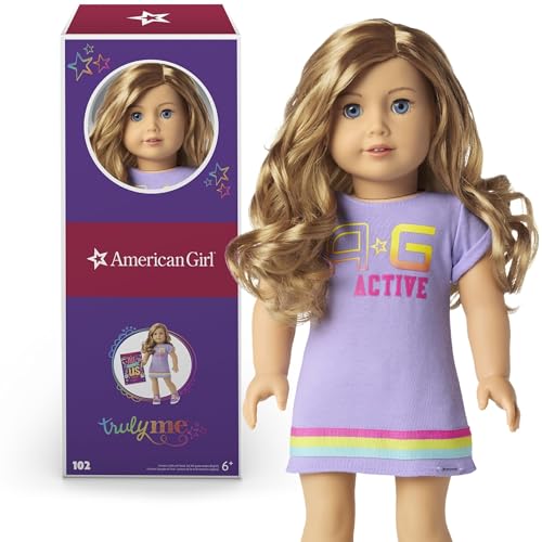 Image of American Girl Truly Me 18-inch Doll #102 with Blue Eyes, Strawberry-Blonde Hair, Lt-to-Med Skin, T-shirt Dress, For Ages 6+