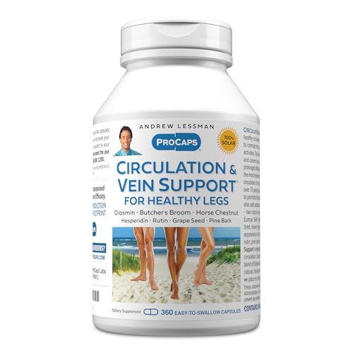 ANDREW LESSMAN Circulation Vein Support for Healthy Legs 360 Capsules - High Bioactivity Diosmin Butchers Broom Visibly Reduces Swelling and Discomfort in Feet Ankles Calves Legs
