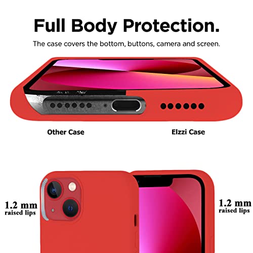 Image of VONZEE Microfiber Logo Cut Compatible for iPhone 13 Mini Case Liquid Silicone Cases Non-Slip Full Body 4 Layer Protectives Shockproof Back with High Raised Camera Lips (5.4 inch, Red)