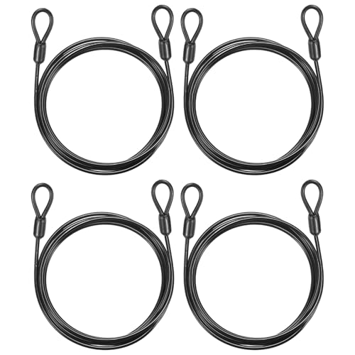 PATIKIL Security Cable Lock 1/8" Dia 5.9ft Stainless Steel Black 4 Pcs