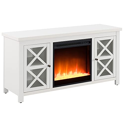 Image of Henn&Hart Rectangular TV Stand with Crystal Fireplace for TV's up to 55 inch in White, Electric Fireplace TV Stands for the Living Room