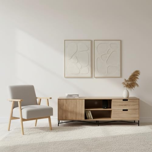 CASASELECCION Set de 2 cuadros decorativos de lienzo con marco. Con dibujo abstracto en color beige. Medidas: 50x70 cm. - imagen 2