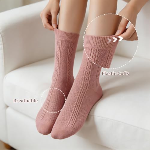 ManGeYa Women's Cable Knit Cotton Crew Socks 5 Pack - image 4