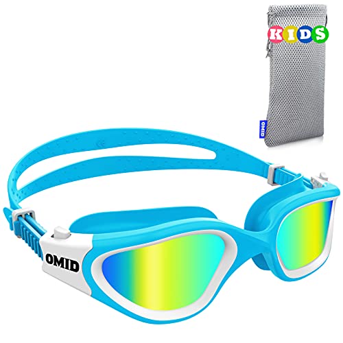 Kids Swim Goggles, OMID P2 Comfortable Polarized Unisex-child Swimming Goggles, Anti-Fog No Leaking Swim Goggles with UV Protection Age 6-14 (Blue Gold)