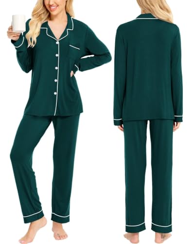 Image of SWOMOG Womens Pajamas Set Long Sleeve Sleepwear Button Down Nightwear Soft Cotton Pj Lounge Sets