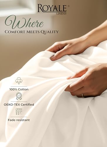 Image of Royale Linens 100% Organic Cotton Full Size Flat Sheet Only - Percale Top Sheets - Full Flat Sheet Sold Separately - Lightweight & Super Soft 100% Cotton Cream Bed Sheets Only (81 inch x 96 inch, Cream)
